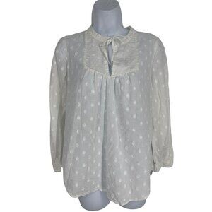 J.CREW White Long Sleeve Puckered Dot Pattern Blouse Size 4
